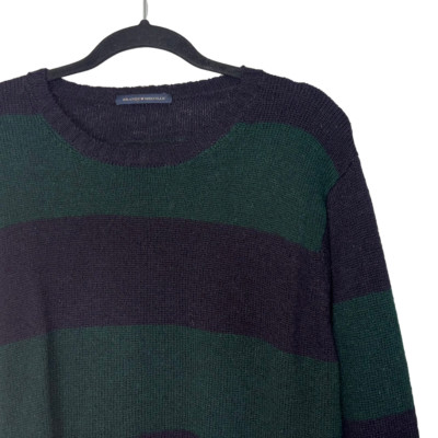Brandy Melville 100% British Wool Green & Black Striped Sweater - Size XL (est.)