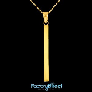 10k / 14K Solid Gold Straight Vertical Bar Necklace.