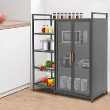 Modern Rattan Accent Storage Buffet Cabinet with 2 Doors 4 Shelf, Console Bar