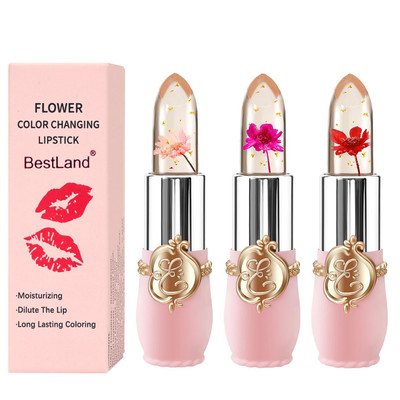 3 Pcs/Set Flower Jelly Lipstick Set Temperature Change Moisturizer Long Lasting 