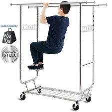 Heavy Duty Commercial Clothing Garment Rack Rolling Drying Collapsible Chrome US