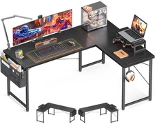 L Shaped Computer Desk with Storage Bag, 57.5 Inch Reversible Gaming Table, H...