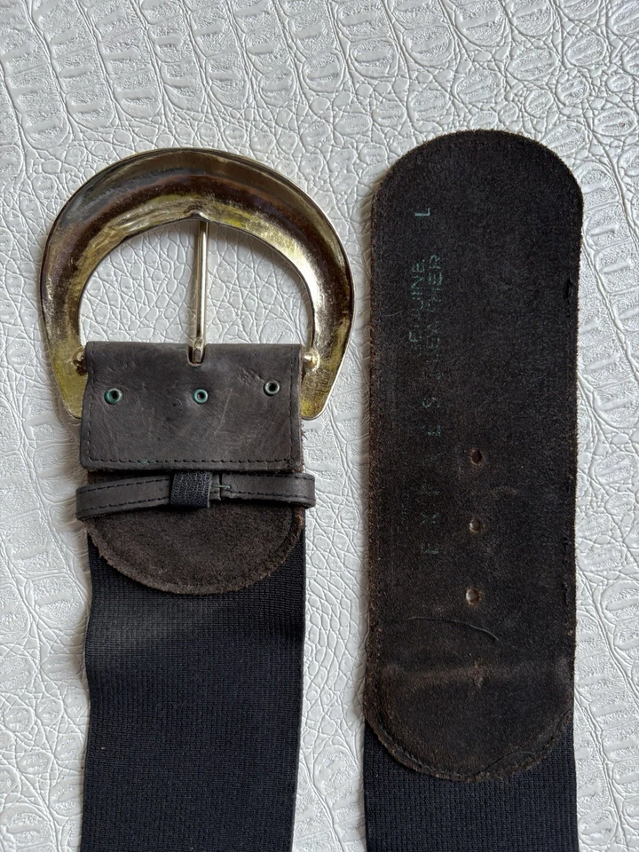 Cinturón corsé Express de colección para mujer mediano/grande negro elástico cuero marrón latón Foto 3 de 4