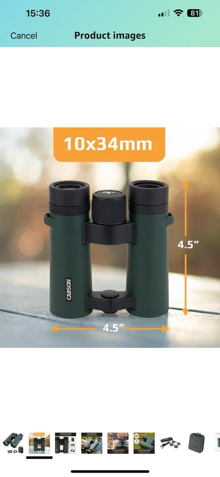 Carson RDSeries 10x34mmOpen-Bridge Waterproof Compact High Definition Binoculars - Image 2 of 4