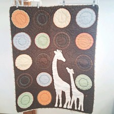 Vintage Carter's Just One Year Brown Polka Dot Giraffe Baby Crib Quilt Y2K 33x42