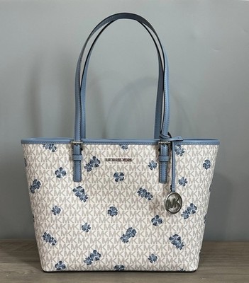 NWT Michael Kors Jet Set Medium Carryall Tote With Floral Print Chambray Multi