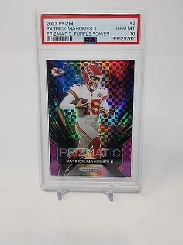 PATRICK  MAHOMES II 2023 PANINI PRIZM #2 PRIZMATIC PURPLE POWER 39/49 PSA 10