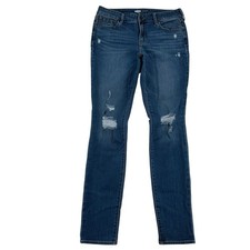 Pantalones de mezclilla ajustados Old Navy Pop Icon desgastados rasgados azules grunge para mujer 10 largos