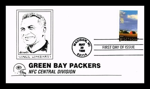 US COVER FIRST DAY OF ISSUE WISCONSIN GREEN BAY PACKERS VINCE LOMBARDI