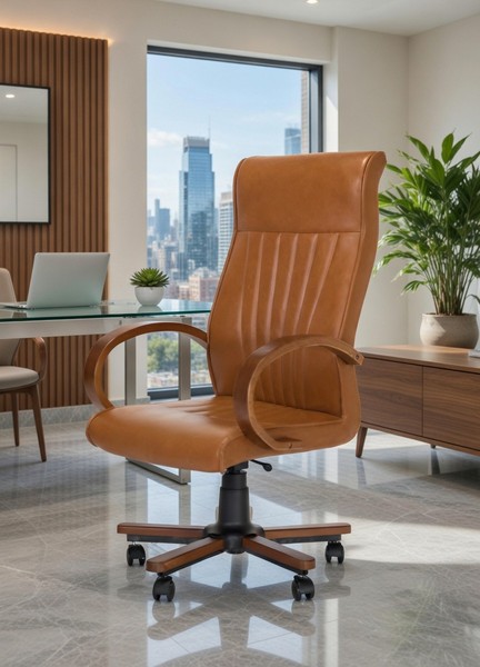 Moderner BüRosessel Braun FüR BüRo Und Homeoffice Mit Holzgestell-image