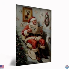 Funny Santa Toilet Art Print, Christmas Wall Decor, 12x16 Framed Humor Art