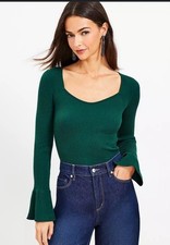 Loft Ribbed Green Bell Sleeve Sweater Size Large