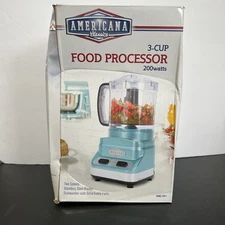 Americana Classics 3 Cup Food Processor 2-Speed SS Blades No Skid Seafoam Blue