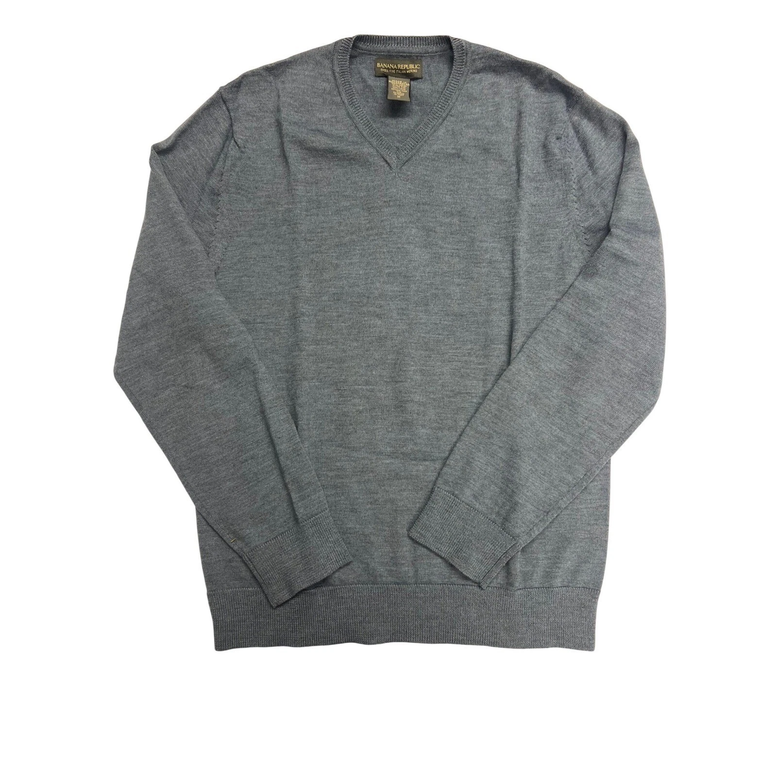 Banana Republic Mens Grey Extra Fine Italian Merino Wool V Neck Sweater Size M