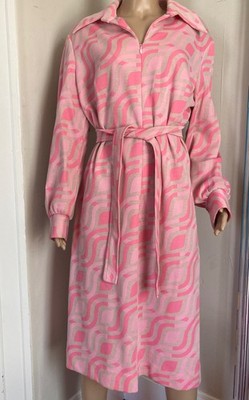 Vintage 60s 70s Mod GoGo Pink Kay Windsor Knit Dress with Waist Tie Size 20