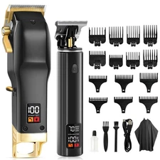 Hair Clippers for Men, Professional Cordless Barber Set with LED Display, 14 ...
