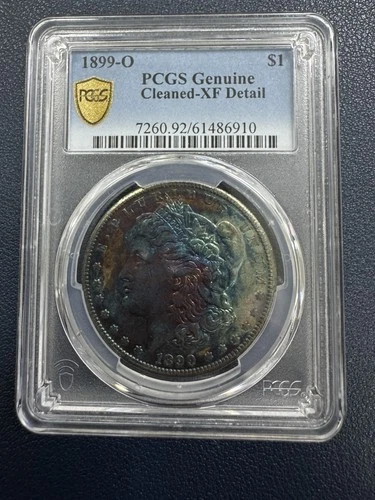 1889-O Morgan Silver Dollar PCGS Genuine  XF Detail Rainbow Toning Slabbed