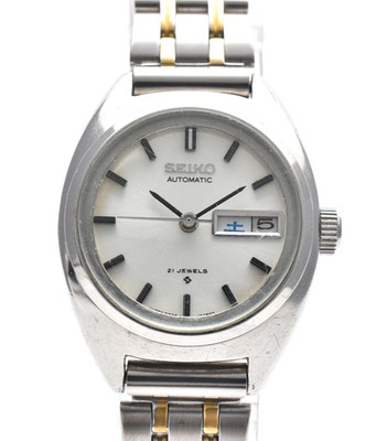 SEIKO 2706-0800 Vintage Automatic Women's Watch Day Date Silver Dial 21 Jewels