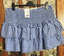 BNWT Ladies NEXT Pull On ROYAL BLUE & WHITE GINGHAM CHECK Pull On RA-RA Skirt 20