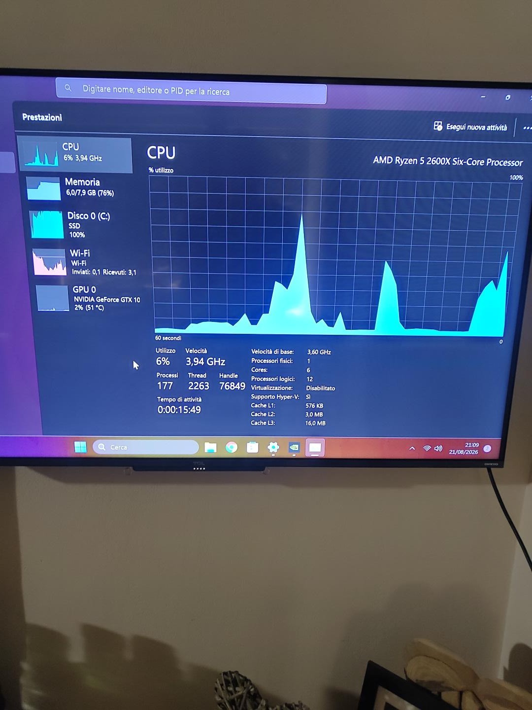 Assemblati PC desktop Ryzen 5 2600X 8GB Windows 11 Pro SSD GTX 10 Wi‑Fi
