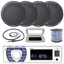 Pyle 1-DIN Bluetooth Marine MP3 Radio W/White Cover, 4x 6.5'' 400W Max Speakers