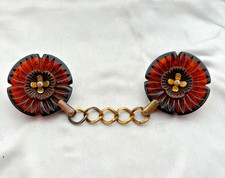 Pair of Antique Vintage Carved Bakelite Sweater Coat Button Guard TESTED #201