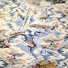 Nautical Coastal Home Decor  Cotton Linen Fabric 36" X 60"  Sailing Curtains
