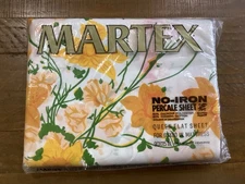 Vintage NOS Martex WestPoint Pepperell Percale Queen Flat Sheet ~ Orange Floral