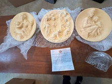 Vintage ivory Alabaster Handmade Collector Plates From Florence/Tuscany, Italy