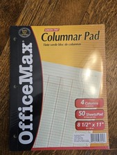 2 pk Columnar Pad 4 Column 11" X8 1/2" Green OfficeMax NEW NOS 100 sheets total