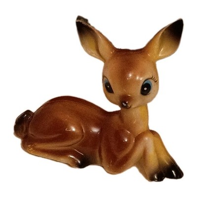 Vintage Deer Doe Fawn with Big Eyes & Ears Hard Plastic Figurine 
