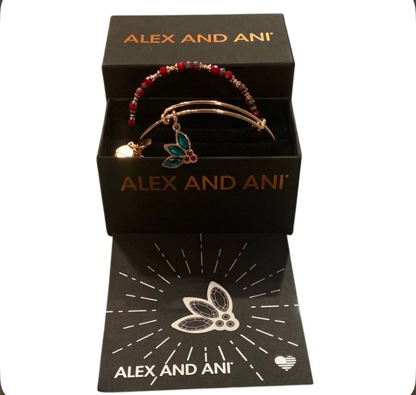 Alex and Ani CRYSTAL Holly “Deck The Halls” JUEGO DE 2 Brazaletes Oro Rosa 2018 Foto 4 de 4