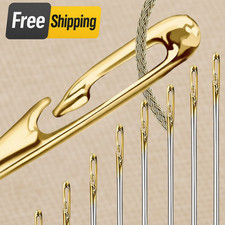 12PCS Large Eye Sewing Needles Set Hand Stitching with Threader Yarn Needle Tool