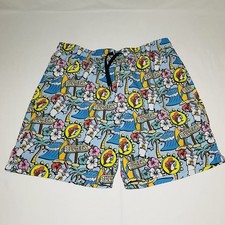 Bucees Men  s Swim Trunks Shorts Size Large Floral Beach Waves Beaver, Lined Used