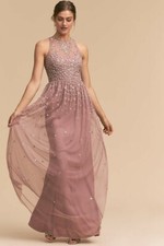 New ANTHROPOLOGIE BHLDN GINNY SEQUIN FLOWER EMBELLISH MAXI DRESS ROSE SZ 0 