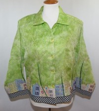 VTG ANAGE 100 Silk Jacket Blazer City Landscape Green Womens L Made in India