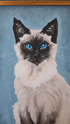 Siamese Cat Painting Pet Original Art Framed 7 by 5 Cat Blue Eyes