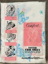 Vintage Riegel CUTE BLUE FLOPPY PUPPY  Pink Flower Fitted CRIB SHEET  New