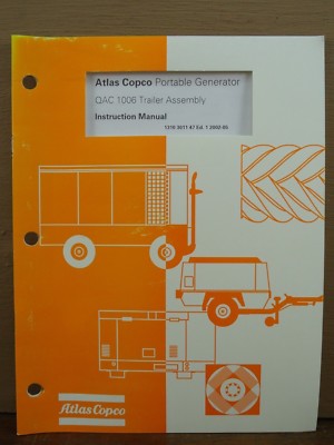 OEM Atlas Copco QAC 1006 Trailer Assembly Portable Generator Instruction Manual