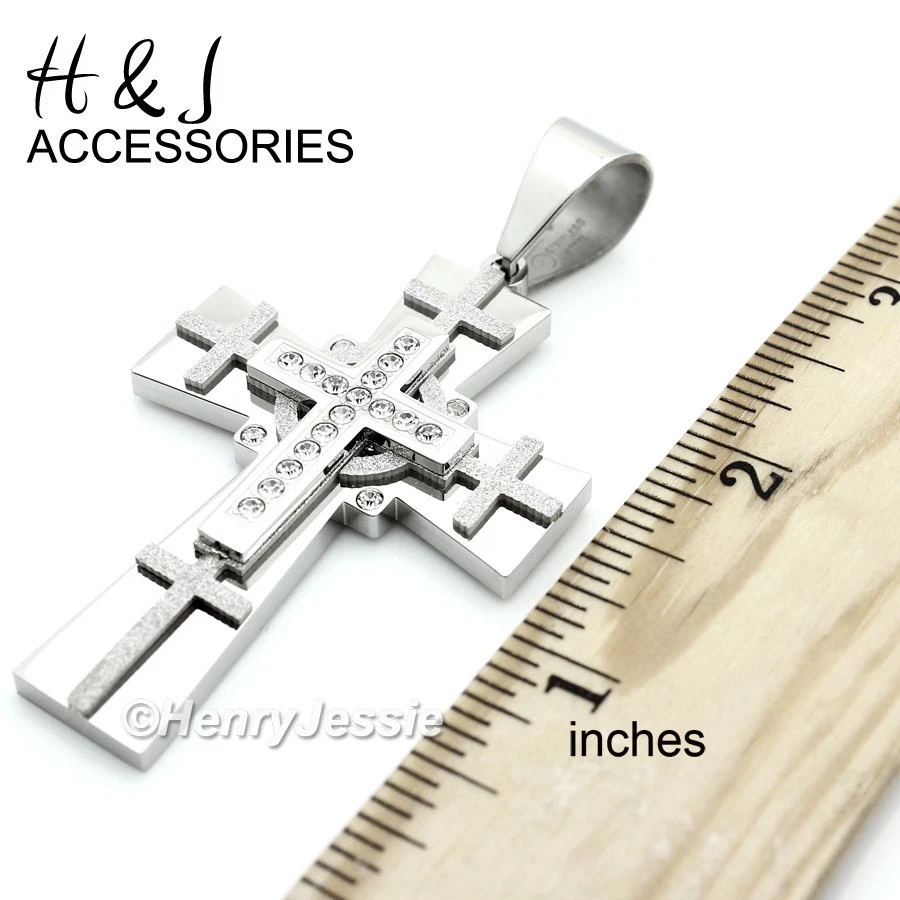 Collar Cubano 24"30"36" Acero Inoxidable 11mm Plata Bordillo Colgante Cruz Circonita ICY*N7 Foto 2 de 4