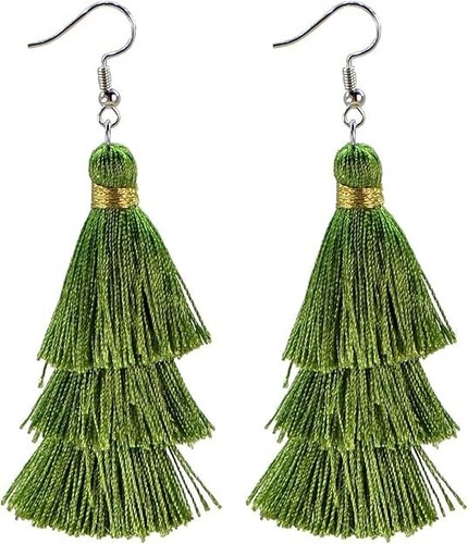Fashion Charm Silk Tassel 3 Layers Fan Fringe Dangle Earrings - Picture 51 of 72