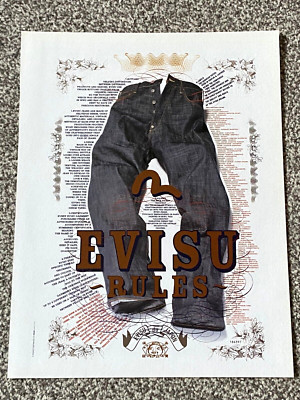 Seltenes Sammlerstück Retro 2003 Magazin Werbebild EVISU Jeans Denim Anzeige