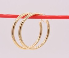 1 1/2" 3mm X 40mm Large Plain Shiny Hoop Earrings REAL Hollow 10K Yellow Gold