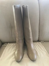 Valentino Tall Boots Flat Beige Leather 41 11 Made in Italy