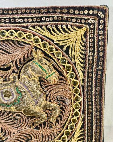 Vintage Burmese Kalaga Embroidery Tapestry Horse Asian Art Antique 11.5” - Picture 4 of 15