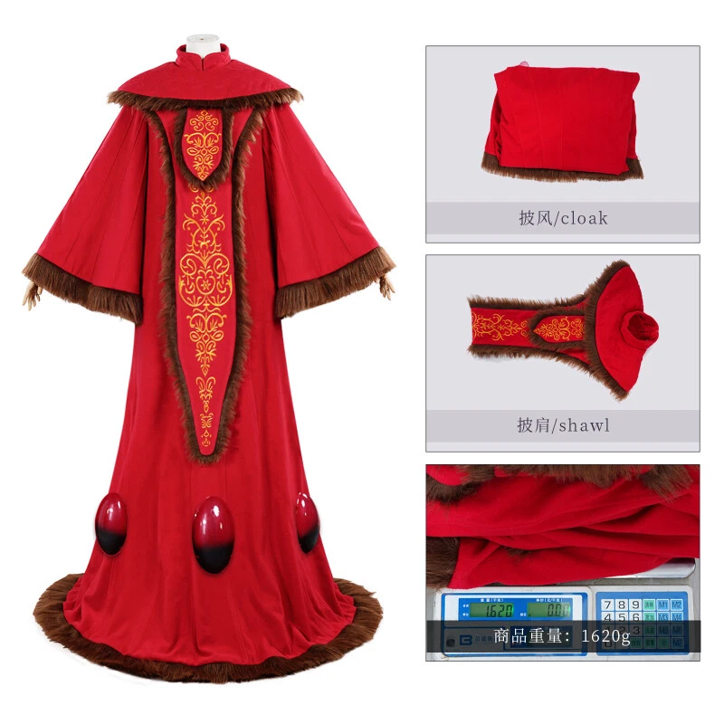 Star Wars Padmé Amidala Cosplay Costume Red Queen Dress Cloak Shawl Halloween - Image 4 of 4