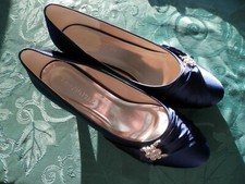 Elegantpark Women Closed Toe Comfort Heel Rhinestone Satin Wedding Bridal Shoes