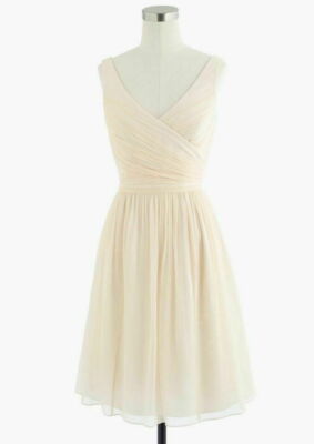 J Crew Champagne Heidi Dress In Silk Chiffon Bridesmaid Prom Homecoming Sz 4 NEW