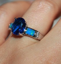 inlaid fire opal zircon topaz ring gems silver plate jewelry cocktail engagement