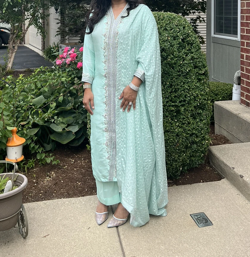 HANDMADE RAW SILK LIKE SUFFUSE  Sana Safinaz Asim Jofa SALWAR KAMEEZ MARIA B - Image 3 of 4